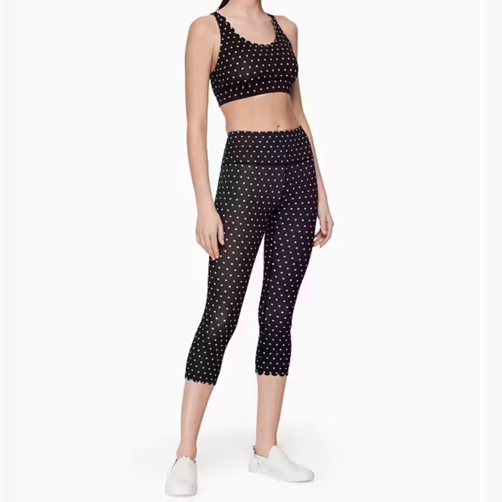 Kate Spade Black and White Polka Dot Scallop Leggings in Size Large